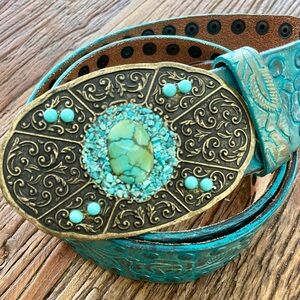 🔴Streets Ahead Studded Leather Tooled Belt